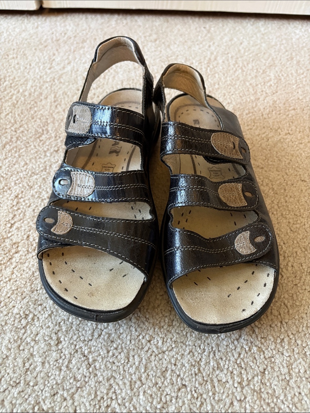 Romika Adjustable Black Leather Sandals